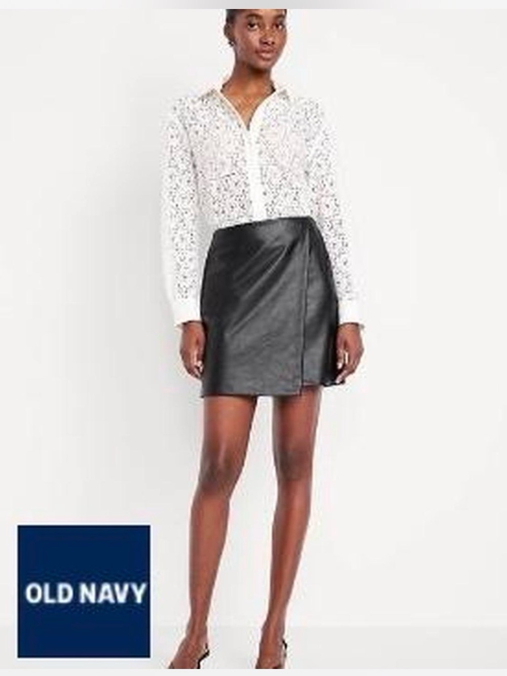 Old Navy Black Faux Leather Wrap-Style Mini Skirt